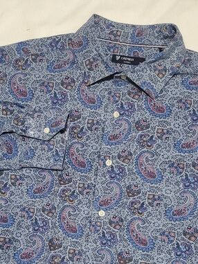 Cremieux Paisley Print Long Sleeve Button Down Chambray Shirt Mens XL